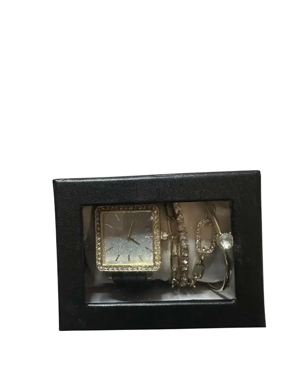 Montres Carlo Women's Square Rhinestone Bezel Watch and Bracelet Gift Box Set